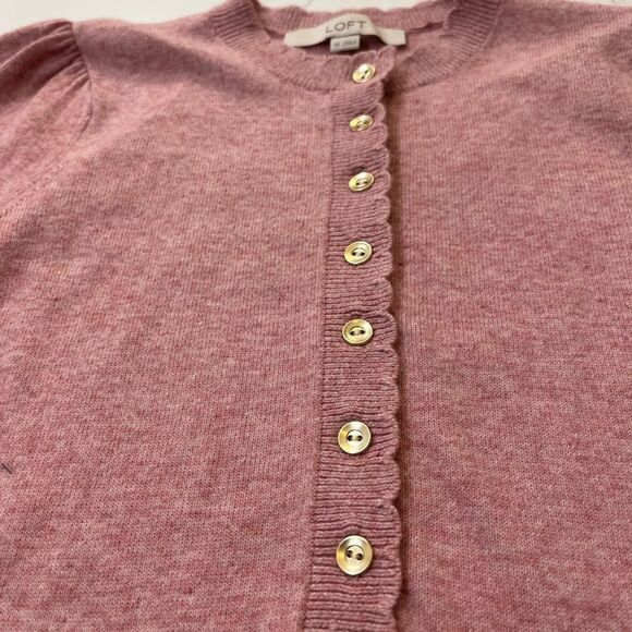 LOFT Rose Scalloped Gold Button Sweater - Picture 3 of 10